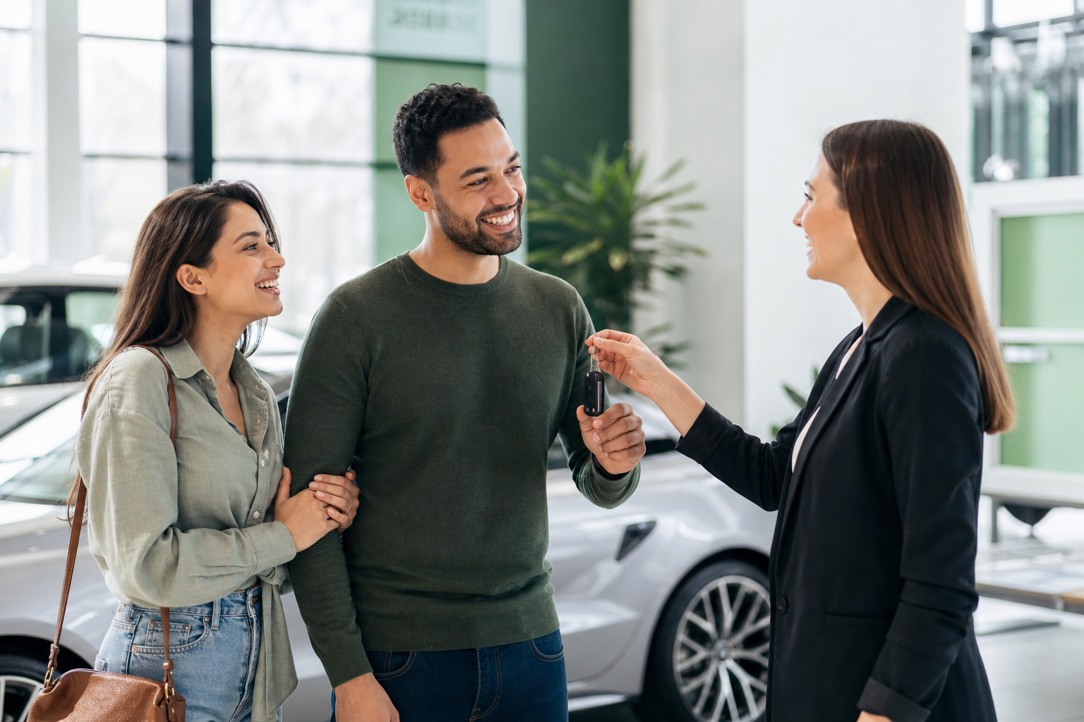 A happy couple with their newly approved vehicle